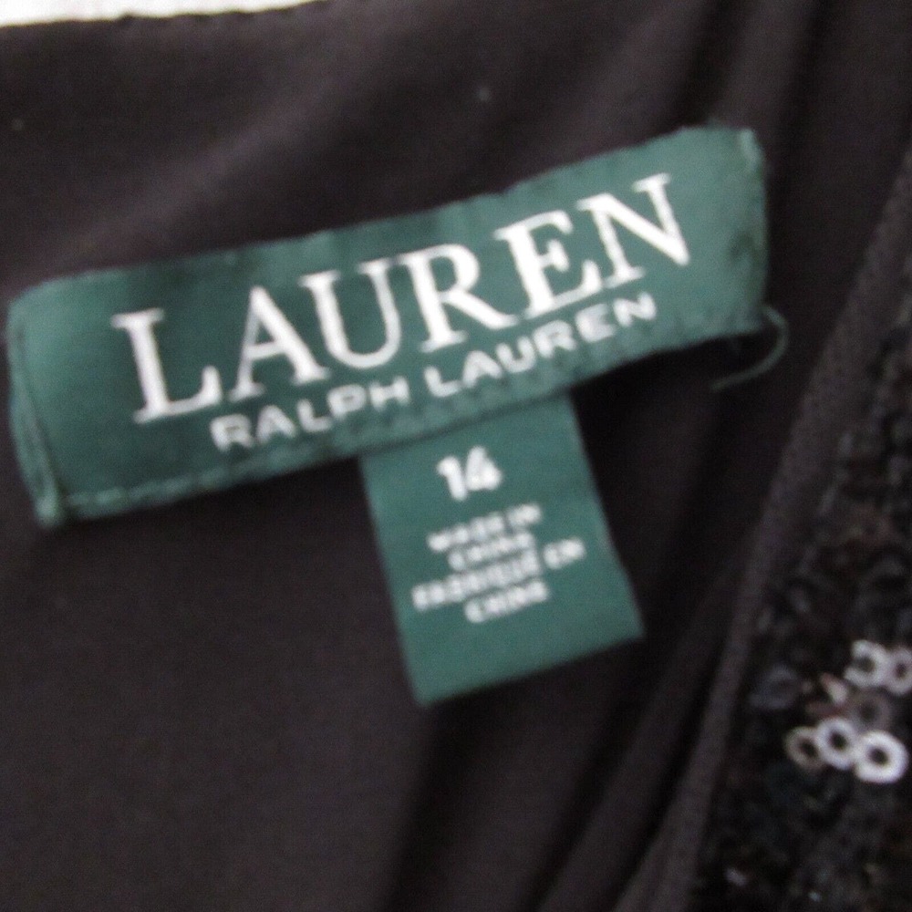 Lauren Ralph Lauren Black Sequin Faux Wrap Ruche Long Sleeve Dress - Picture 4 of 12